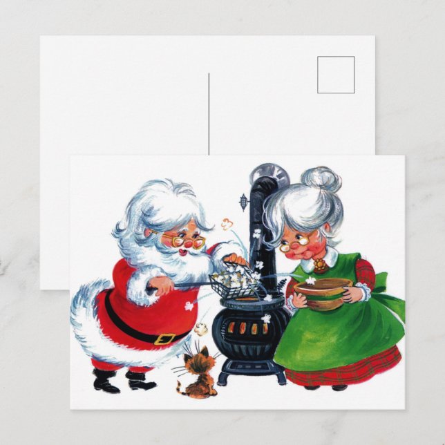 Postal Navidad retro vintage Santa Sra Claus Holiday (Anverso / Reverso)
