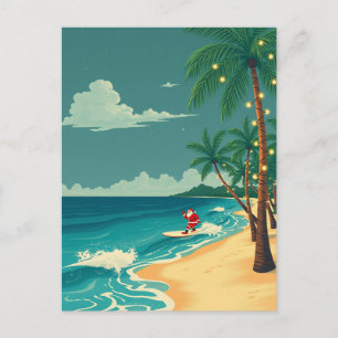 Postal Navidad Tropical Playa Papá Noel Surfing Hawái Via