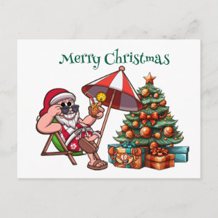 Postal Navidad tropical Santa Merry