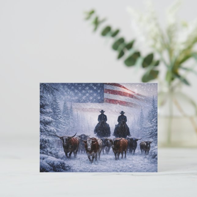 Postal Navidad vaquera country occidental  (Anverso de pie)