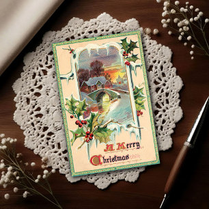 Postal Navidad Vintage Acebo 1910