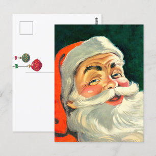 Postal Navidad Vintage, Alegre Santa Claus Retro de los 5