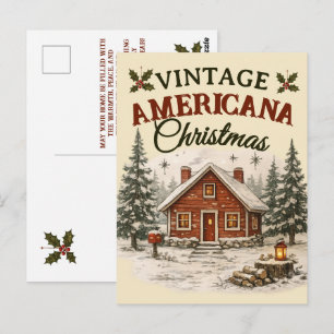 Postal Navidad Vintage Americana Rústica Cabaña Fiesta