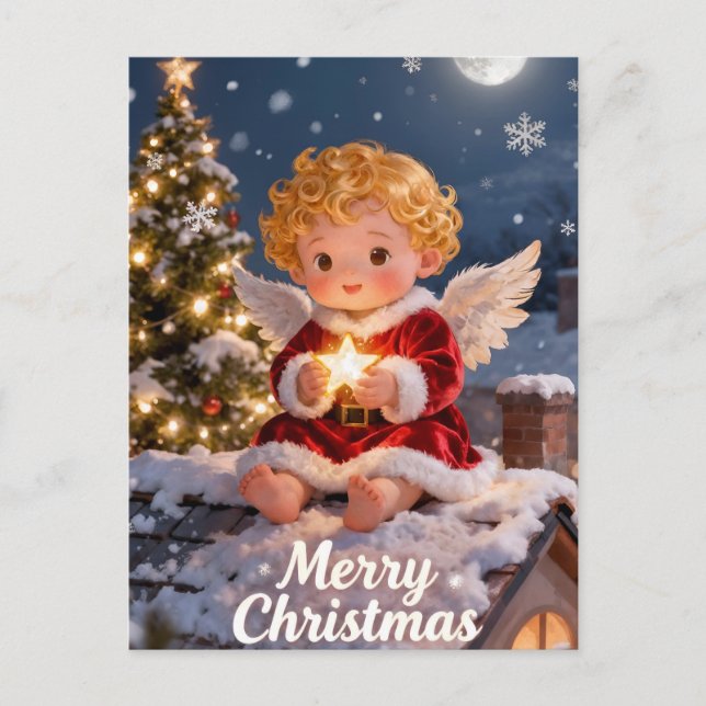 Postal Navidad Vintage Ángel de bebé lindo  (Anverso)