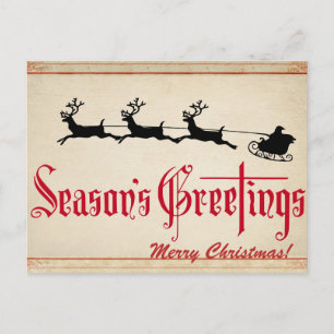 Postal Navidad Vintage de Santa con Trineo y Reno