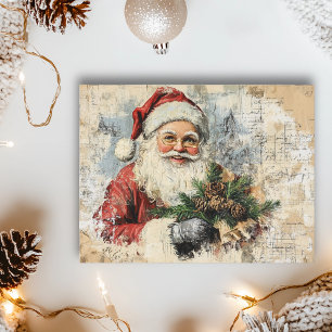 Postal Navidad Vintage Decoupage Santa Ephemera Fiesta de