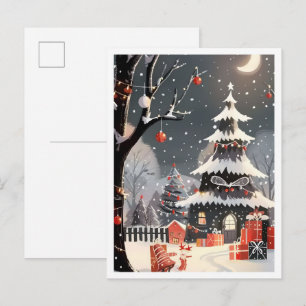 Postal Navidad Vintage Feliz Navidad Nieve