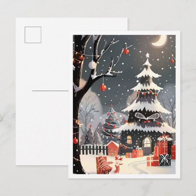 Postal Navidad Vintage Feliz Navidad Nieve (Anverso / Reverso)