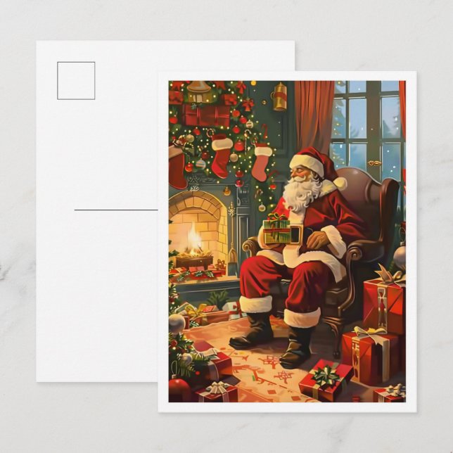 Postal Navidad Vintage Feliz Papá Noel (Anverso / Reverso)