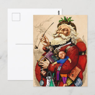 Postal Navidad vintage, Juguetes de Papa de Santa Claus,