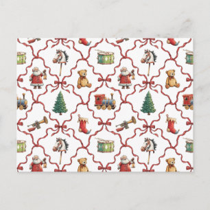 Postal Navidad Vintage juguetes retro Santa Claus Navidad