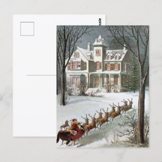 Postal Navidad Vintage, San Nicolás con Reno