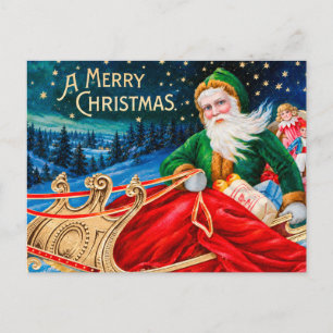Postal Navidad vintage Santa Trineo Noche estrellada