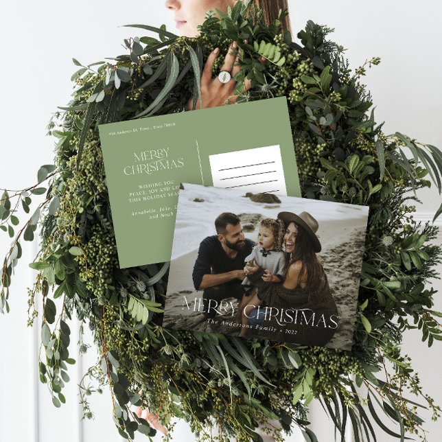 Postal Navidades 1 foto sage verde tipografía moderna (Subido por el creador)