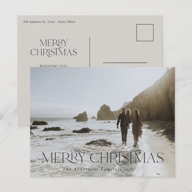 Postal Navidades 1 fotografía tipografía moderna gris ele (Anverso / Reverso)