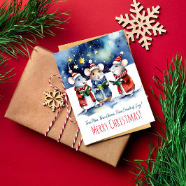Postal Navidades acarician ratones cantando acuarela lind
