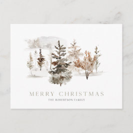 Postal Navidades acuarela con paisaje invernal