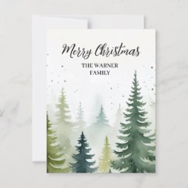 Postal Navidades acuarelas Árboles forestales invierno ne