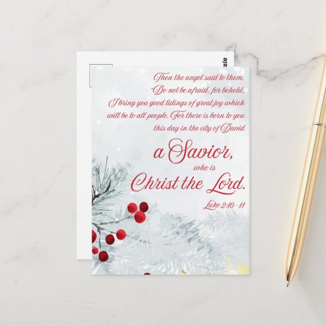 Postal Navidades acuarelas Luke 2:10-11 Guión de invierno (Anverso/Reverso In Situ)