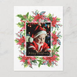 Postal Navidades acuáticos verdes con poinsettia Post