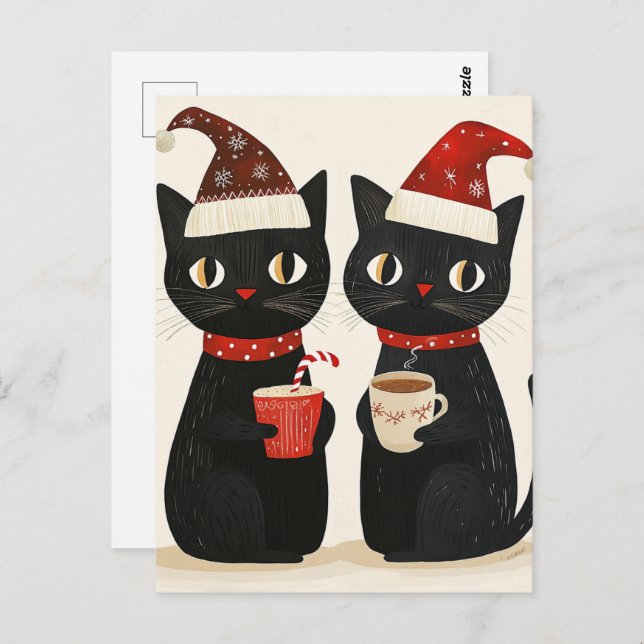 Postal Navidades Adorables Gatos Negros (Anverso / Reverso)