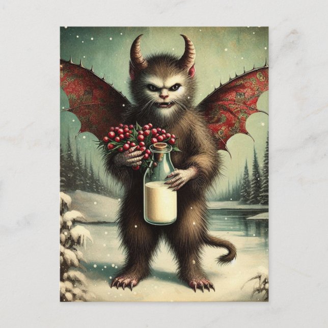 Postal Navidades adorables Horror Krampus Kitty Fairy (Anverso)
