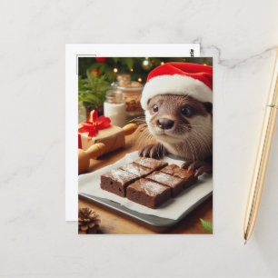 Postal Navidades Adorables Otter Baking Brownies