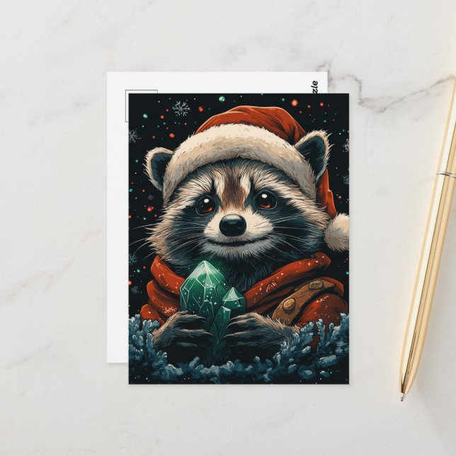 Postal Navidades Adorables Raccoon (Anverso/Reverso In Situ)