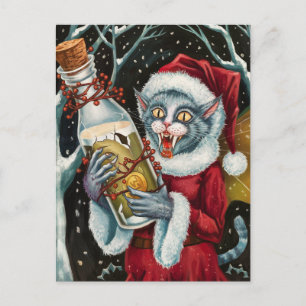 Postal Navidades Adorables Vampiro Gato Gris Fairy