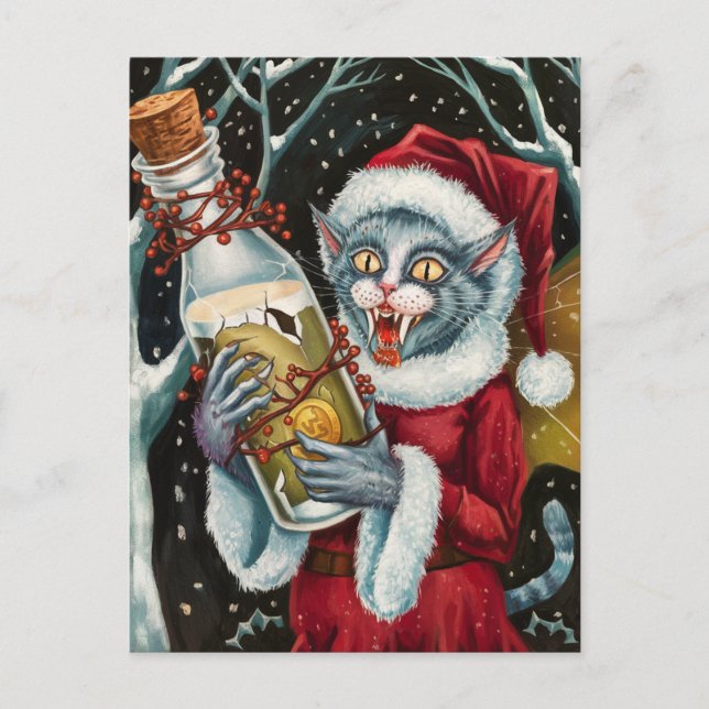 Postal Navidades Adorables Vampiro Gato Gris Fairy (Anverso)