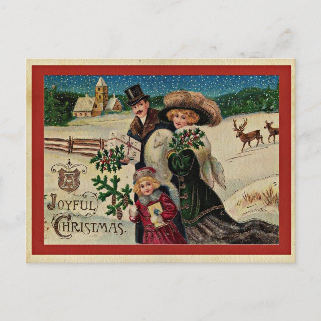 Postal Navidades alegres, ilustracion vintage, (Anverso)