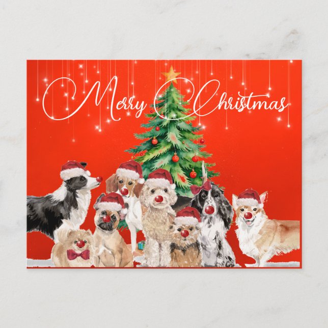 Postal Navidades Amantes del perro de vacaciones Merry Sa (Anverso)