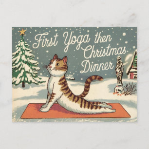 Postal Navidades amantes del yoga Gato vintage