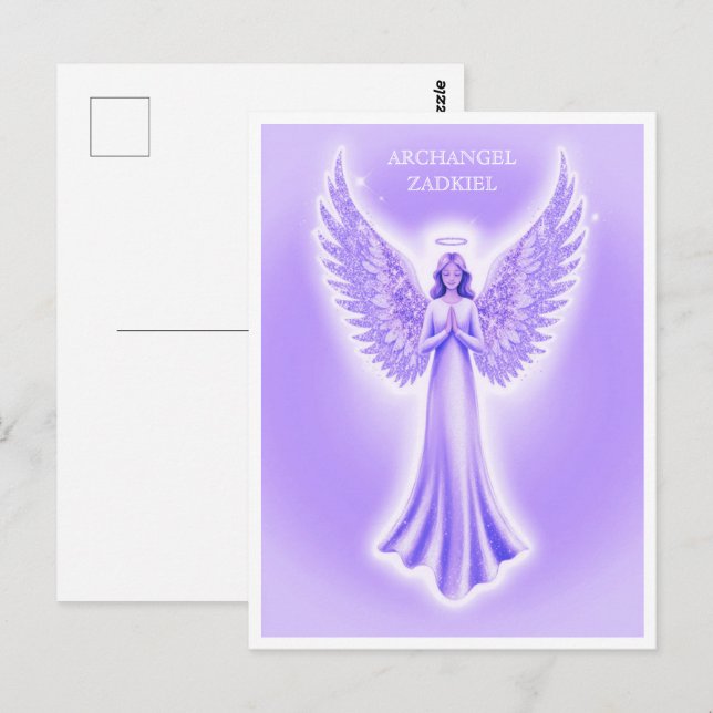 Postal Navidades Angel | Púrpura, Lilac Y Blanco (Anverso / Reverso)