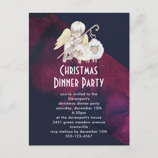 Postal Navidades Angel Shepherd con Fiesta de la cena de  (Anverso)