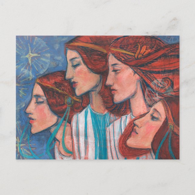 Postal Navidades Angels Art Nouveau Pintando mujeres de j (Anverso)