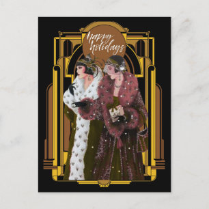 Postal Navidades Art Deco Retro Damas