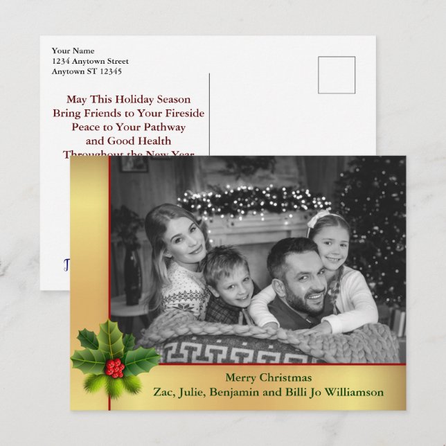Postal Navidades automáticos de marcos dorados de fotos e (Anverso / Reverso)