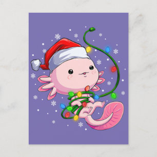 Postal Navidades Axolotl Santa Hat ilumina la cultura jap