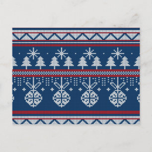 Postal Navidades azules de punto de pino y adornos