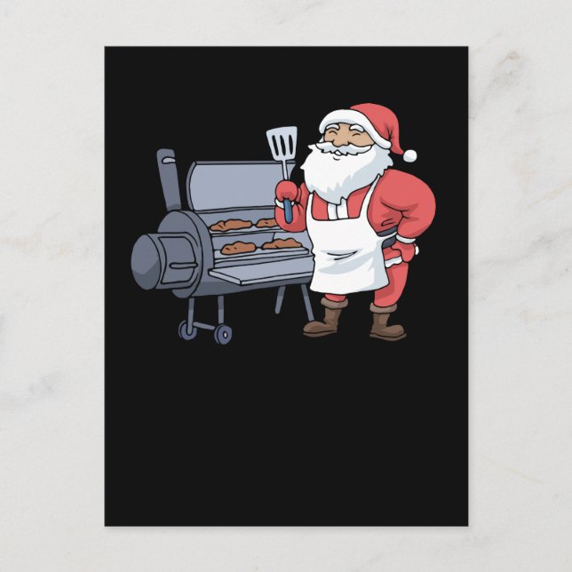 Postal Navidades Barbacoa Santa Claus Grill Smoker Steak (Anverso)