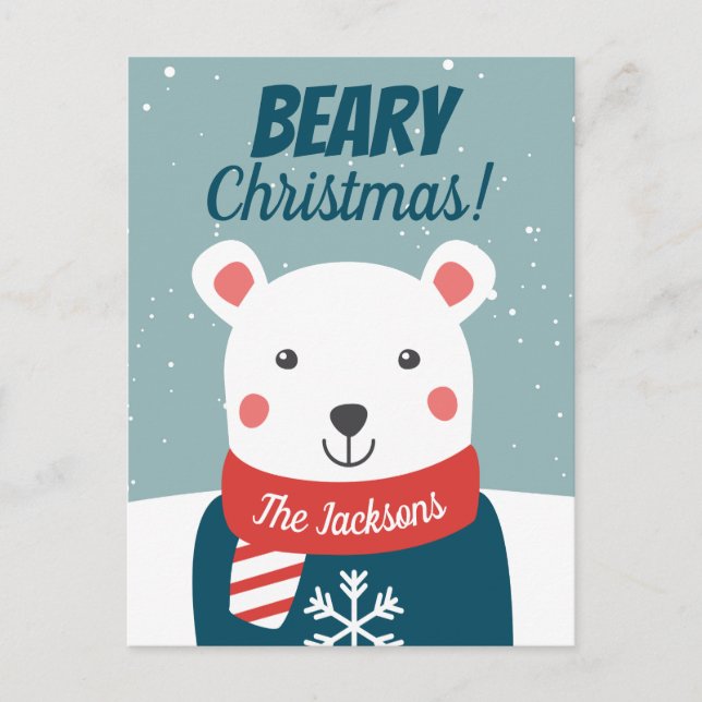 Postal Navidades beatos con oso polar personalizado (Anverso)