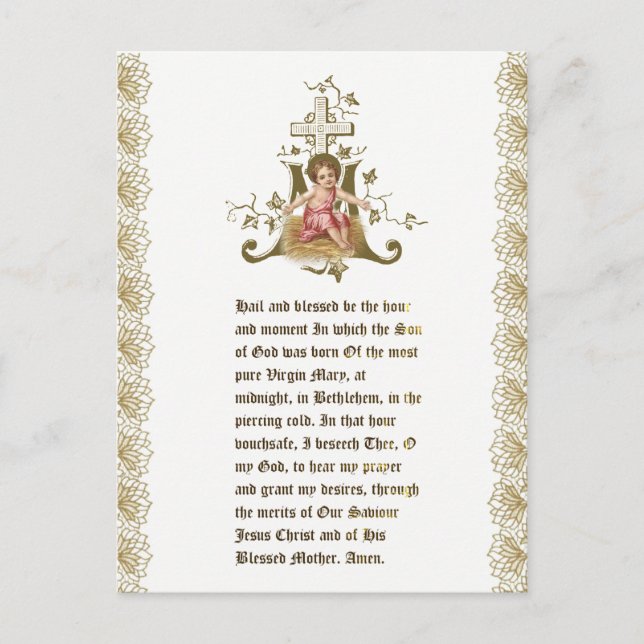 Postal Navidades Bebé Jesús en la Cruz Maria de Manger (Anverso)