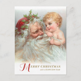 Postal Navidades Bebé jugando con la barba de Santa C1180