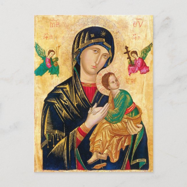 Postal Navidades bizantinos de la Virgen María e Icono In (Anverso)