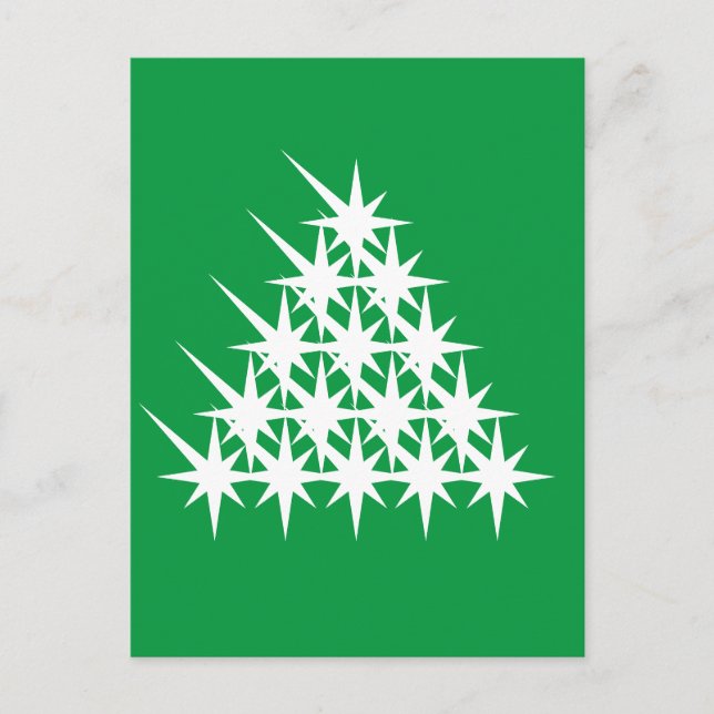 Postal Navidades Blanco verde ahora árbol de estrellas (Anverso)