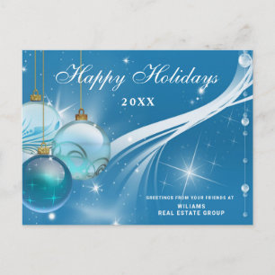 Postal Navidades Blue Sparkle Balls Saludo Corporativo