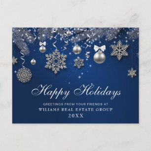 Postal Navidades Blue Sparkle Balls Saludo Corporativo
