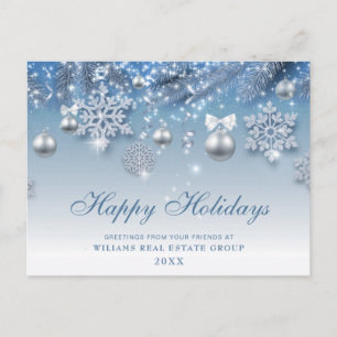 Postal Navidades Blue Sparkle Balls Saludo Corporativo