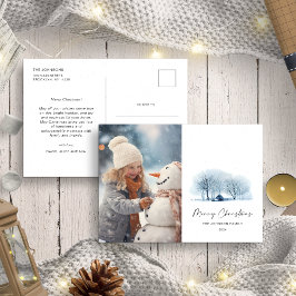 Postal Navidades Blue Winter Village Rustic Landsca Photo